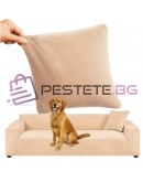 Калъф за ъглов и прав диван еластичен кадифе в зелено, сив и бежов 190-230см